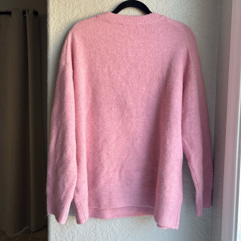 Zara Women M Crewneck Sweater Pink Wool Blend Long Sleeve Oversized Soft Cozy - Picture 3 of 7